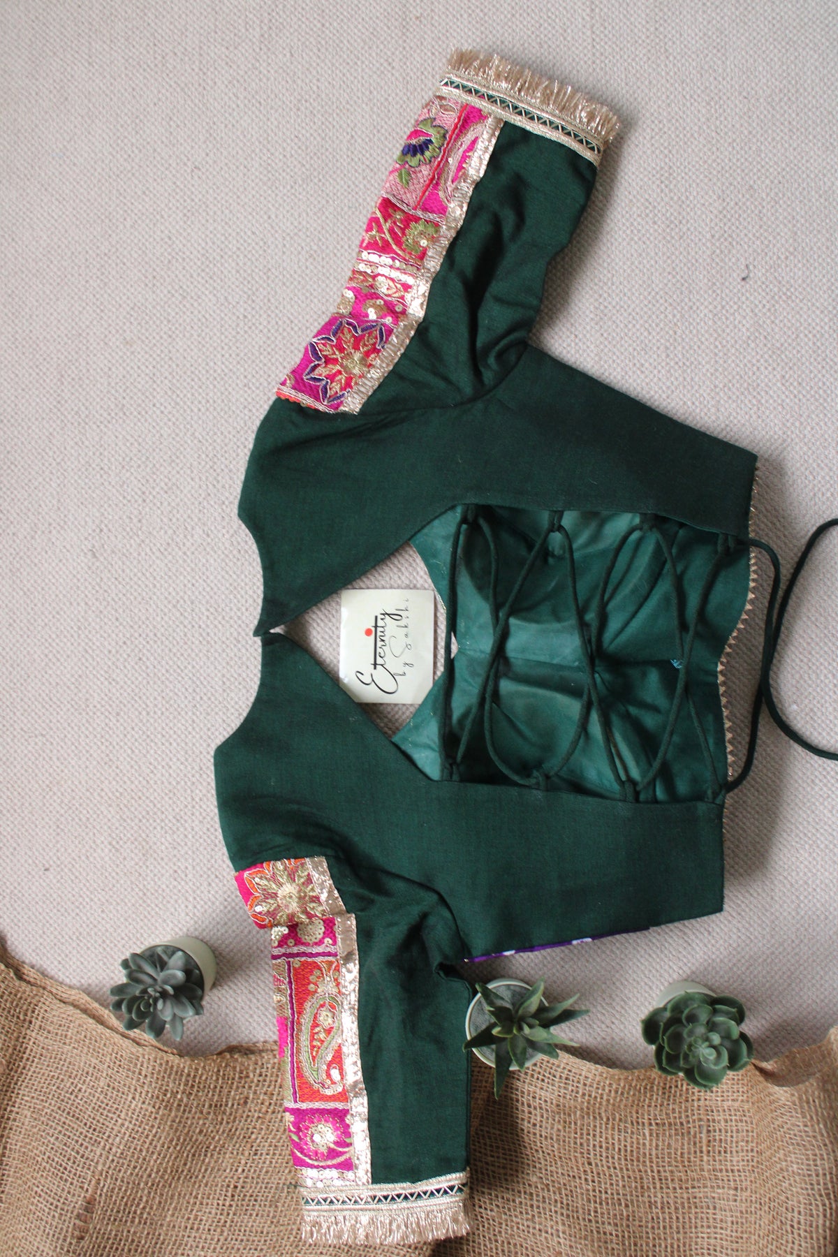 Gehraai Bandhani Multicolor Purple Green Patch Blouse