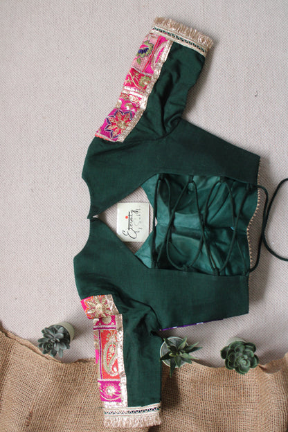 Gehraai Bandhani Multicolor Purple Green Patch Blouse