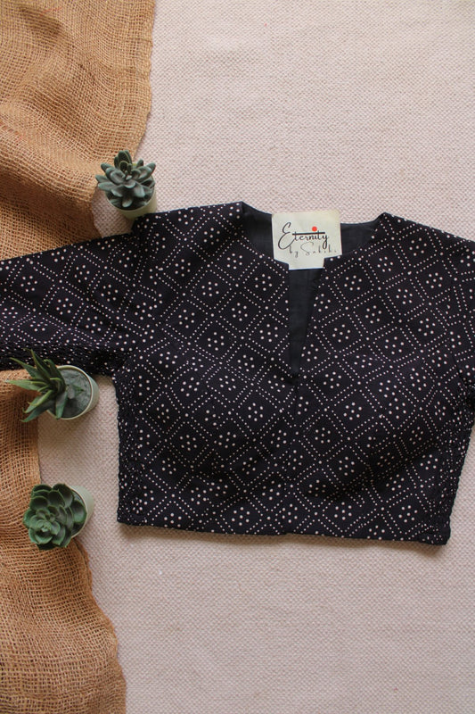 Black Vanilla Ajrakh Stretchable Blouse - Eternity by Sakshi