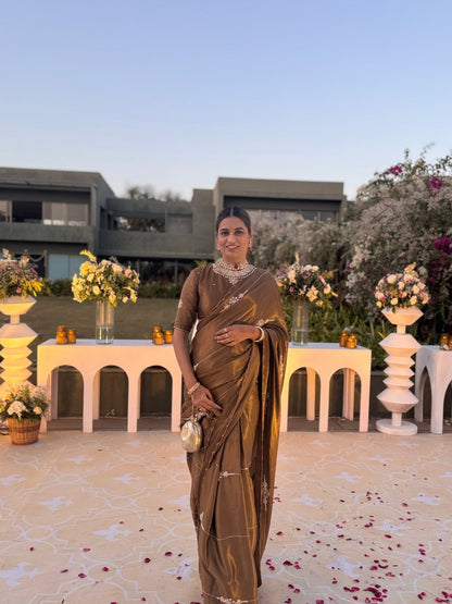 Cappuccino Modal Handwork Saree - Eternity by Sakshi