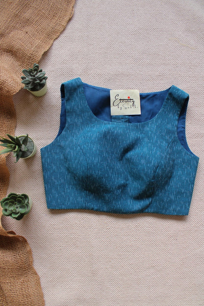 Blue Ikat Boatneck Blouse - Eternity by Sakshi