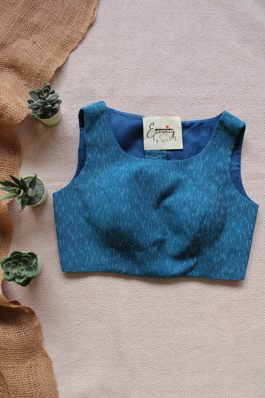 Blue Ikat Boatneck Blouse - Eternity by Sakshi