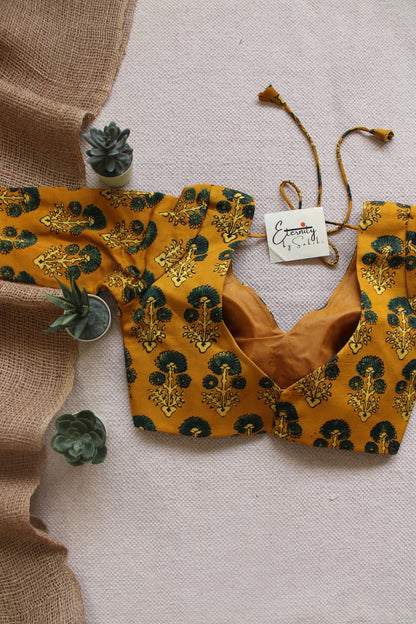 Yellow Ajrakh Silk Blouse - Eternity by Sakshi