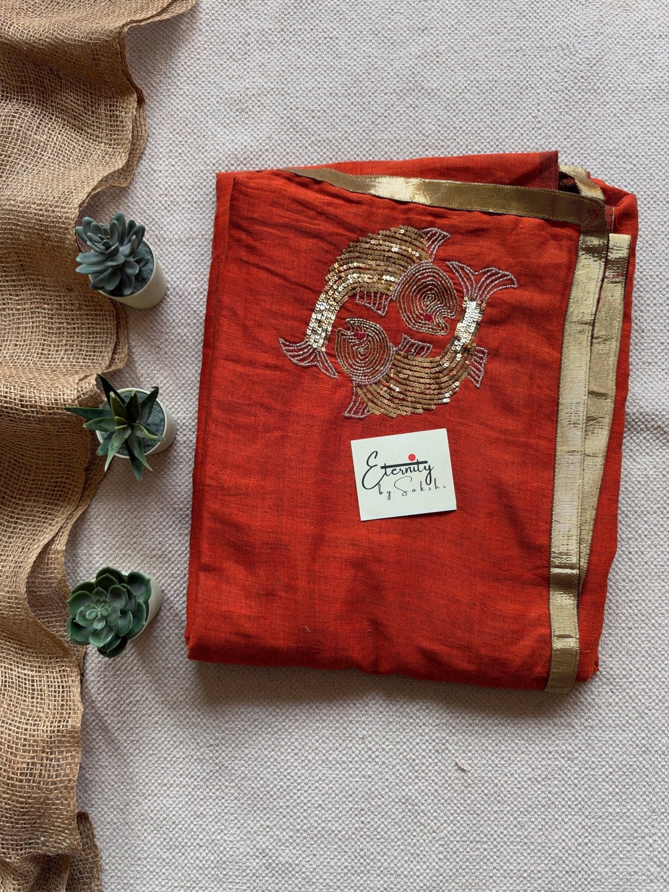 Rust Jalpari Elegance Handwork Saree - Eternity by Sakshi