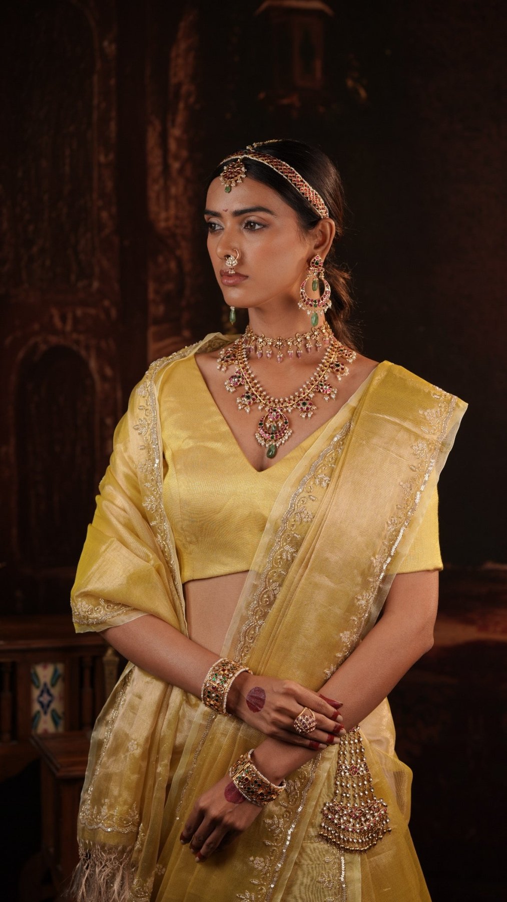 Yellow Handwork Raaz Saree + Yellow Tissue Elastic Blouse - Eternity by Sakshi