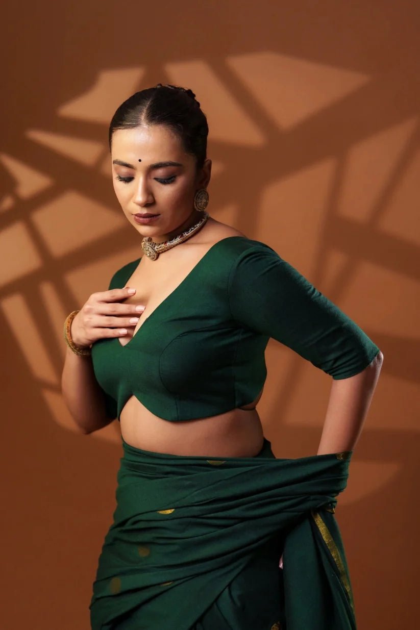 Metallic Yellow Shakti Saree + Green Shadow Blouse Combo - Eternity by Sakshi