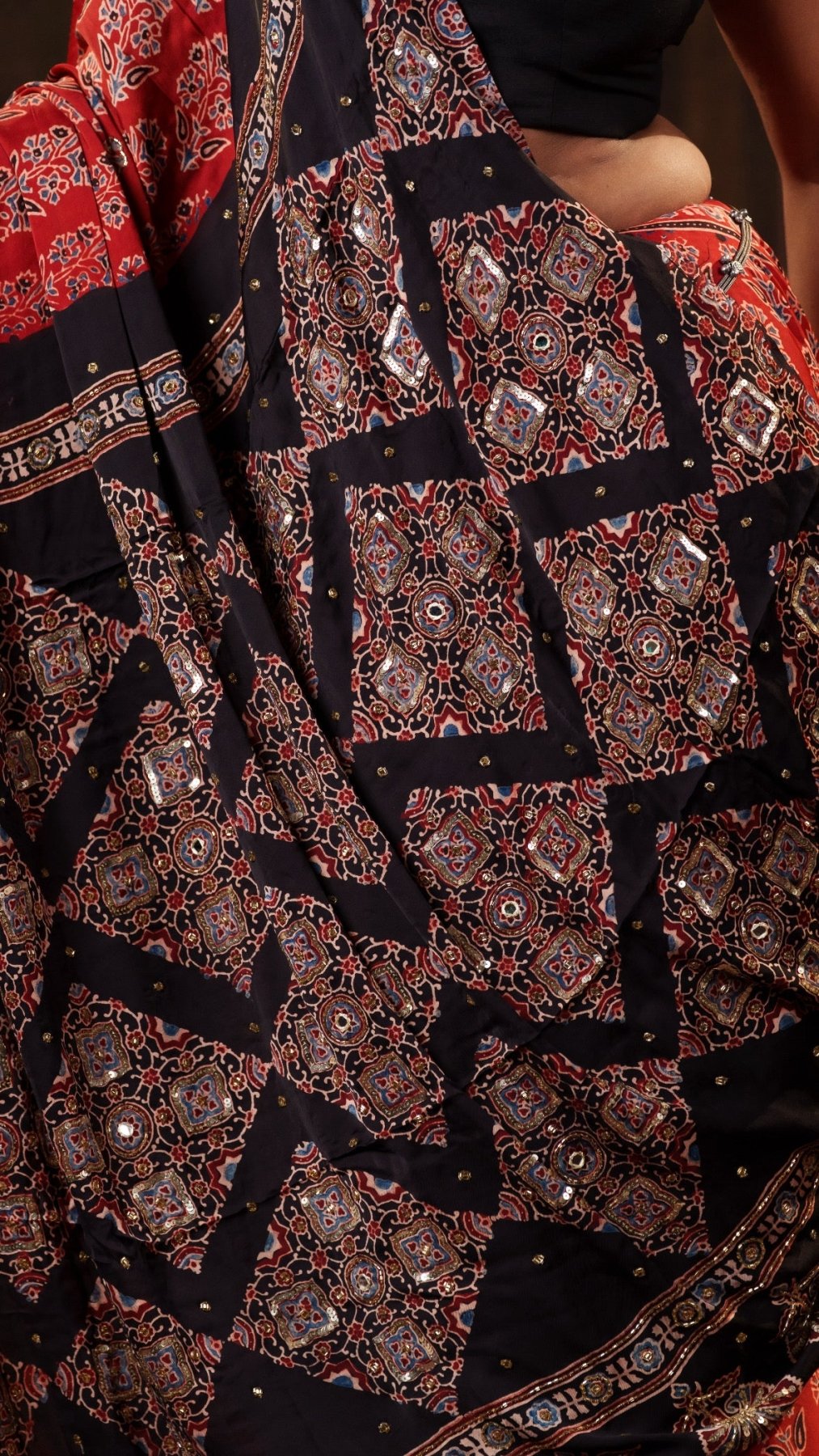 Veya Laal Ajrakh Modal Silk Handwork Saree - Eternity by Sakshi