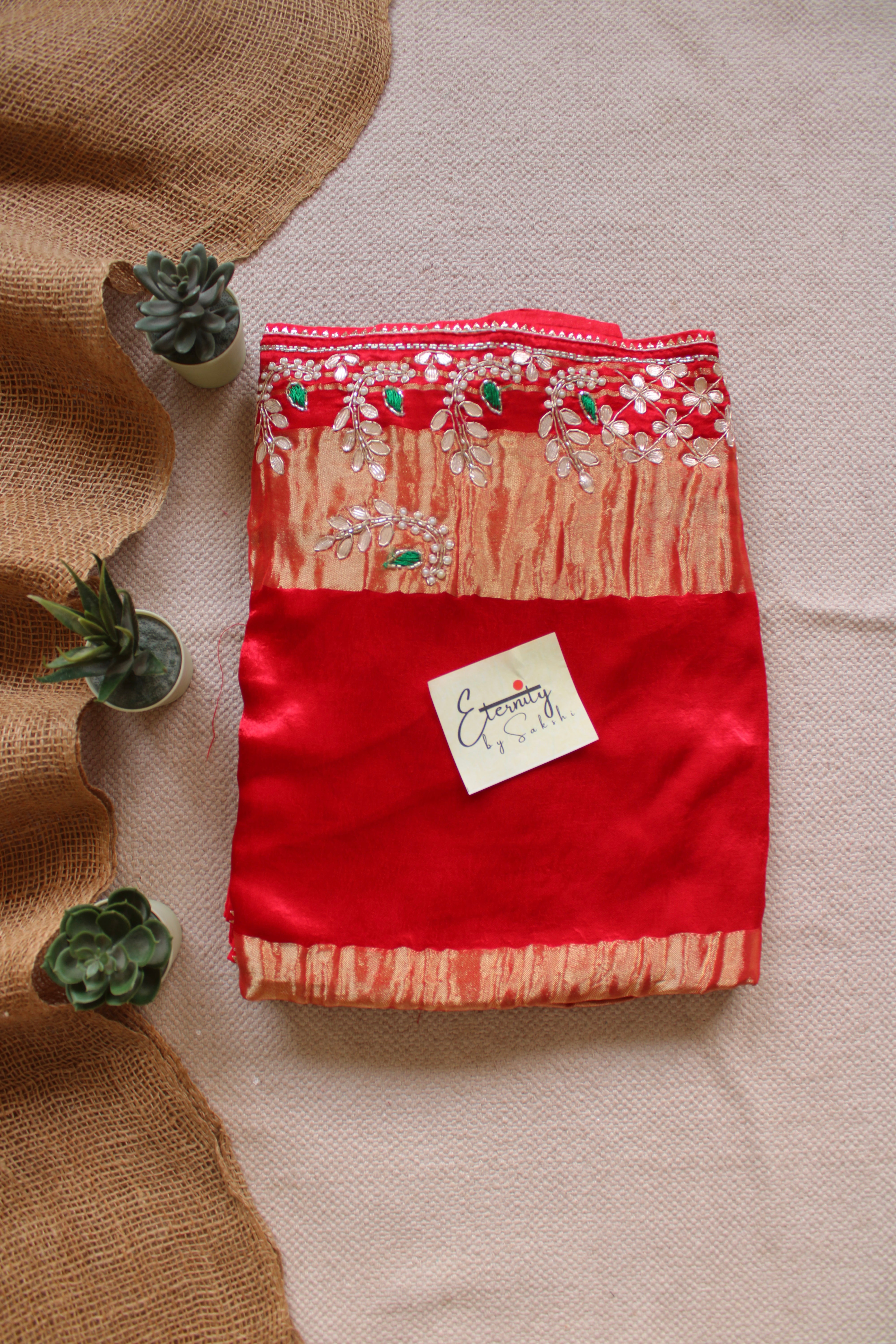 Red Modal Silk Saree with Gotta Work