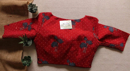Vanilla + Raspberry (Ajrakh Stretchable) (Combo Blouse) - Eternity by Sakshi