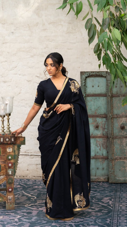 Midnight Jalpari Elegance Handwork Saree + Midnight Jalpari Blouse Combo - Eternity by Sakshi