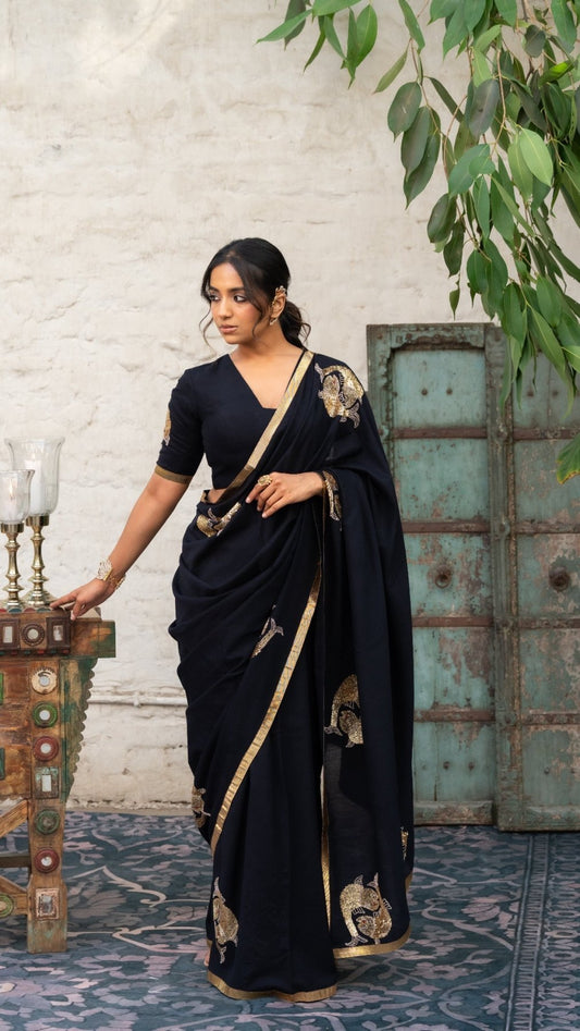Midnight Jalpari Elegance Handwork Saree + Midnight Jalpari Blouse Combo - Eternity by Sakshi
