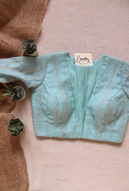 Pastel Wave Chanderi With Pearl Work Blouse - Eternity by Sakshi