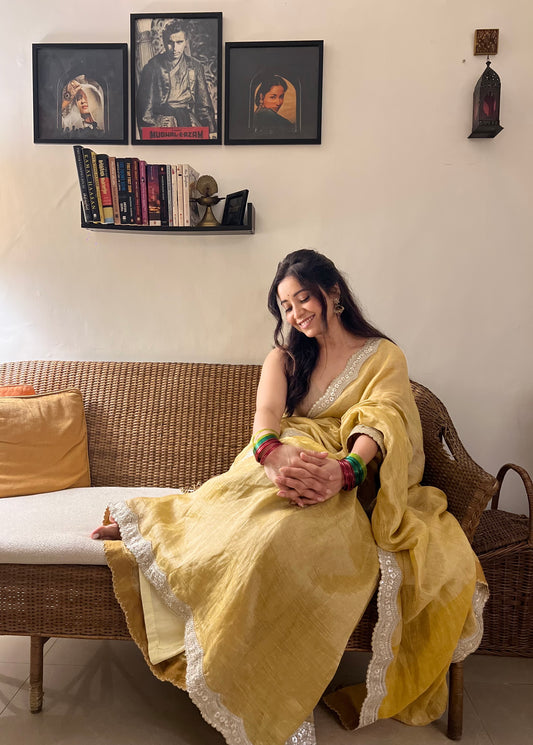 Turmeric Metallic Linen Saree