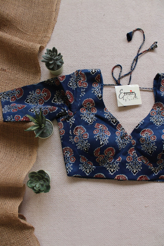 Indigo Ajrakh Silk Blouse - Eternity by Sakshi