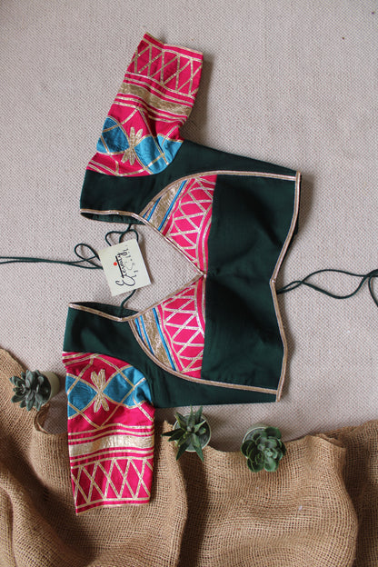 Green Pink Gottapatti Limited Navratri Patch Blouse
