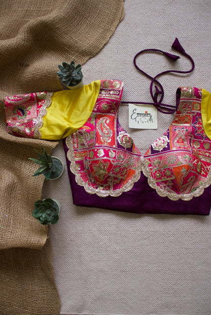 Navratri Yellow Purple Multicolor Blouse - Eternity by Sakshi