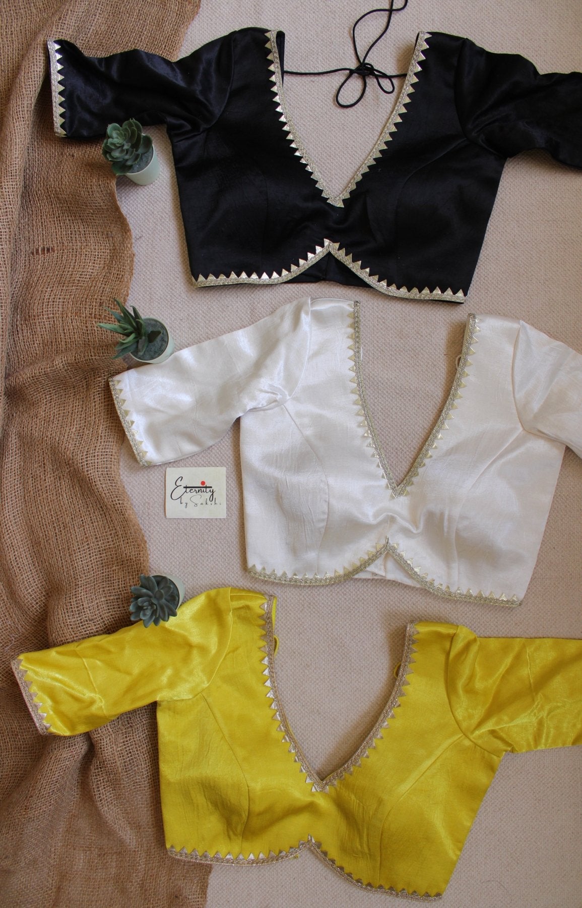 Black + White + Yellow (Radhika) (Combo Blouse) - Eternity by Sakshi