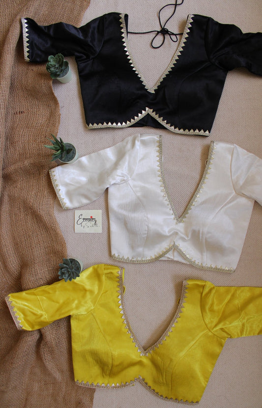 Black + White + Yellow (Radhika) (Combo Blouse) - Eternity by Sakshi
