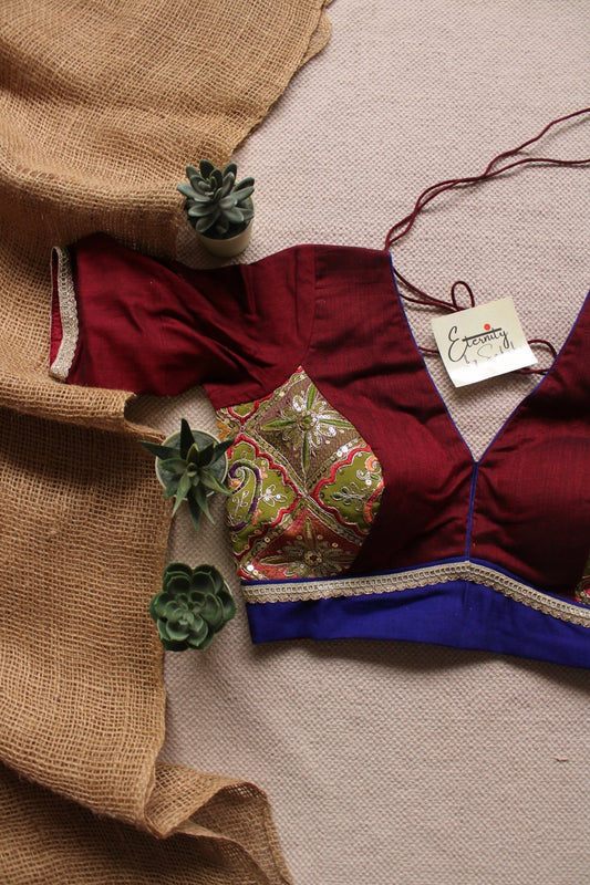 Maroon Green Navratri Patch Limited Edition Blouse - Eternity by Sakshi