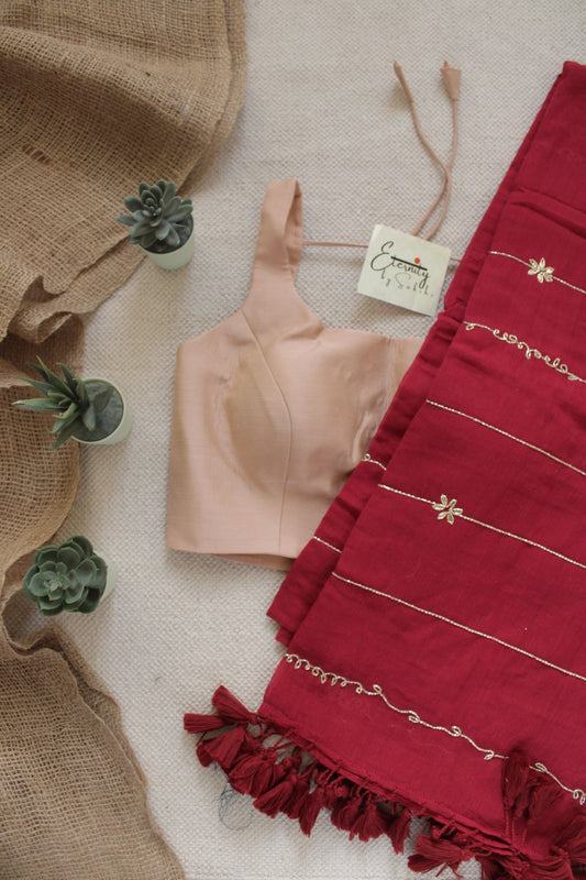 Maroon Noor Saree + Beige Noorie Blouse Combo - Eternity by Sakshi