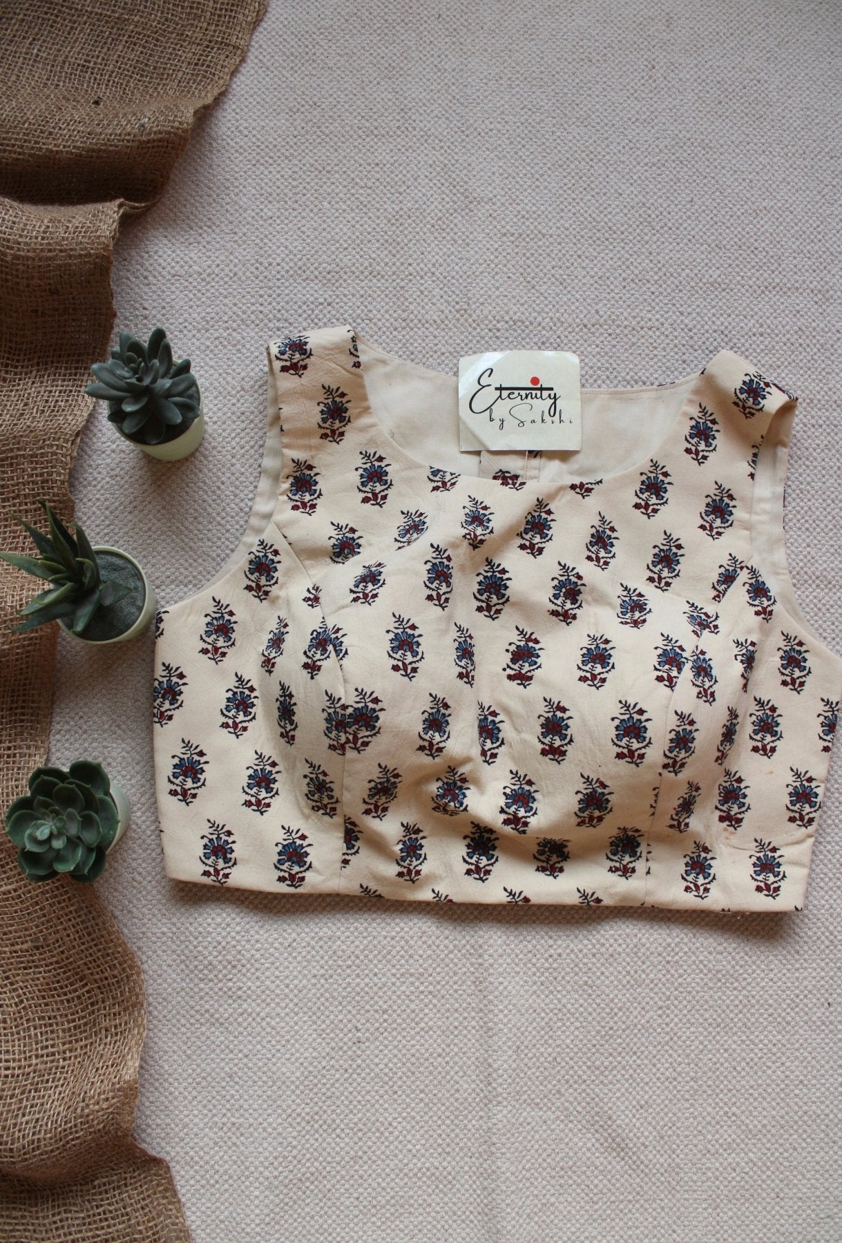 Ivory Ajrakh Boatneck Blouse - Eternity by Sakshi