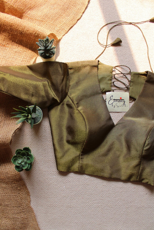 Mehendi Tissue Elastic Blouse - Eternity by Sakshi