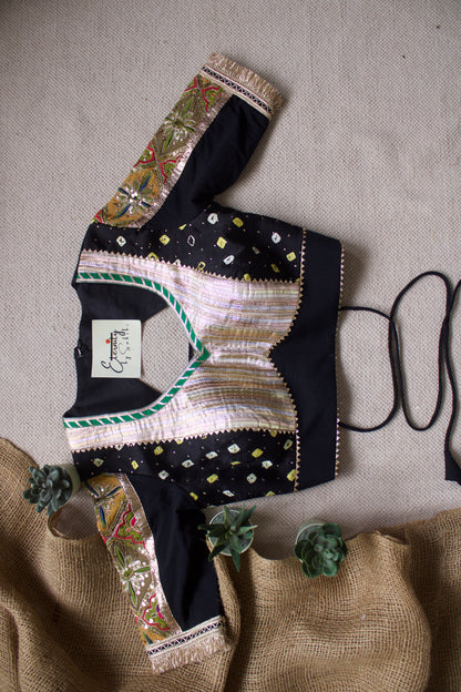 Gehraai Bandhani Multicolor Black Patch Blouse