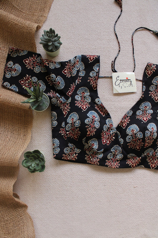 Black Ajrakh Silk Blouse - Eternity by Sakshi