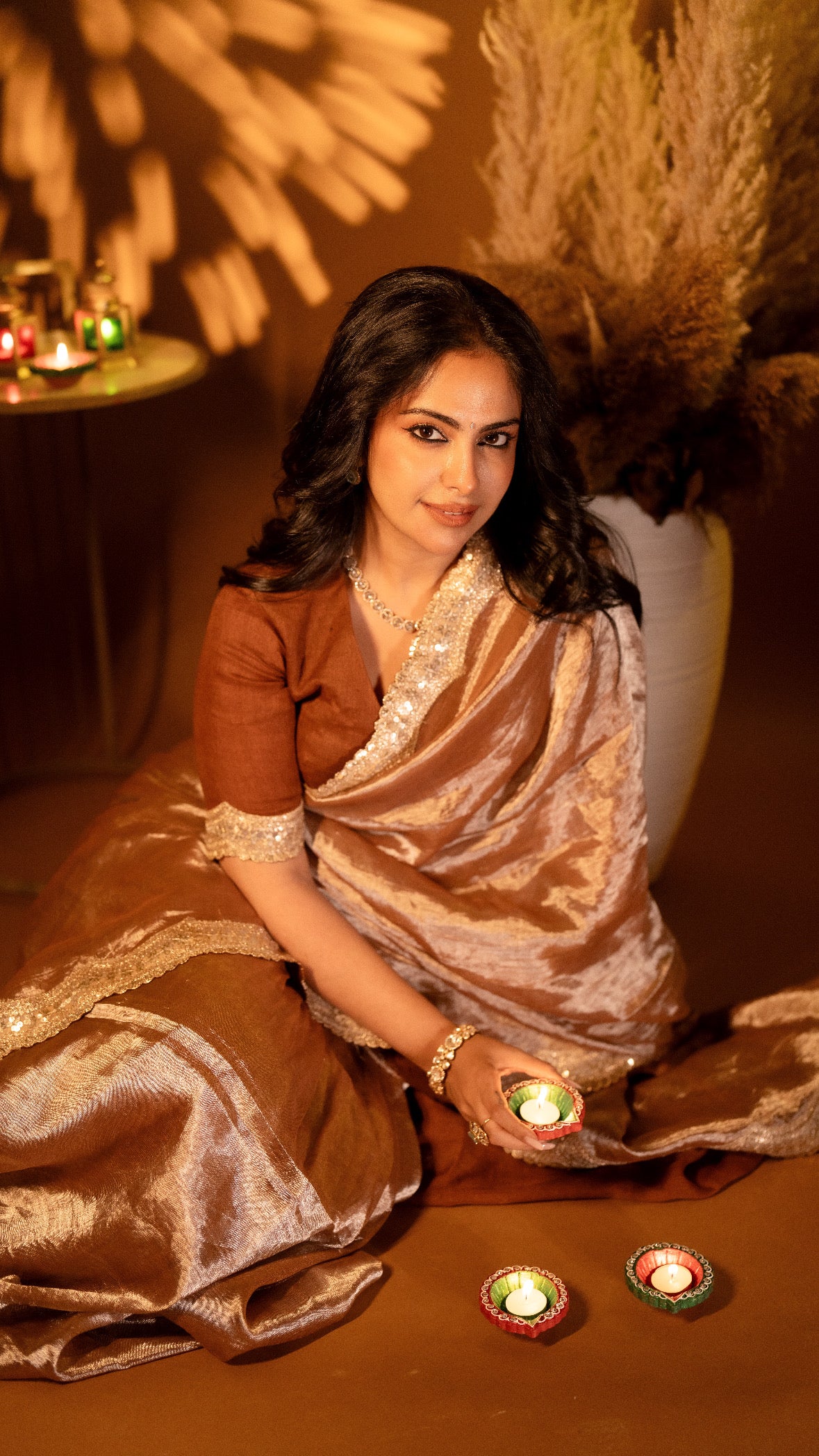 Cinnamon Metallic Linen Saree