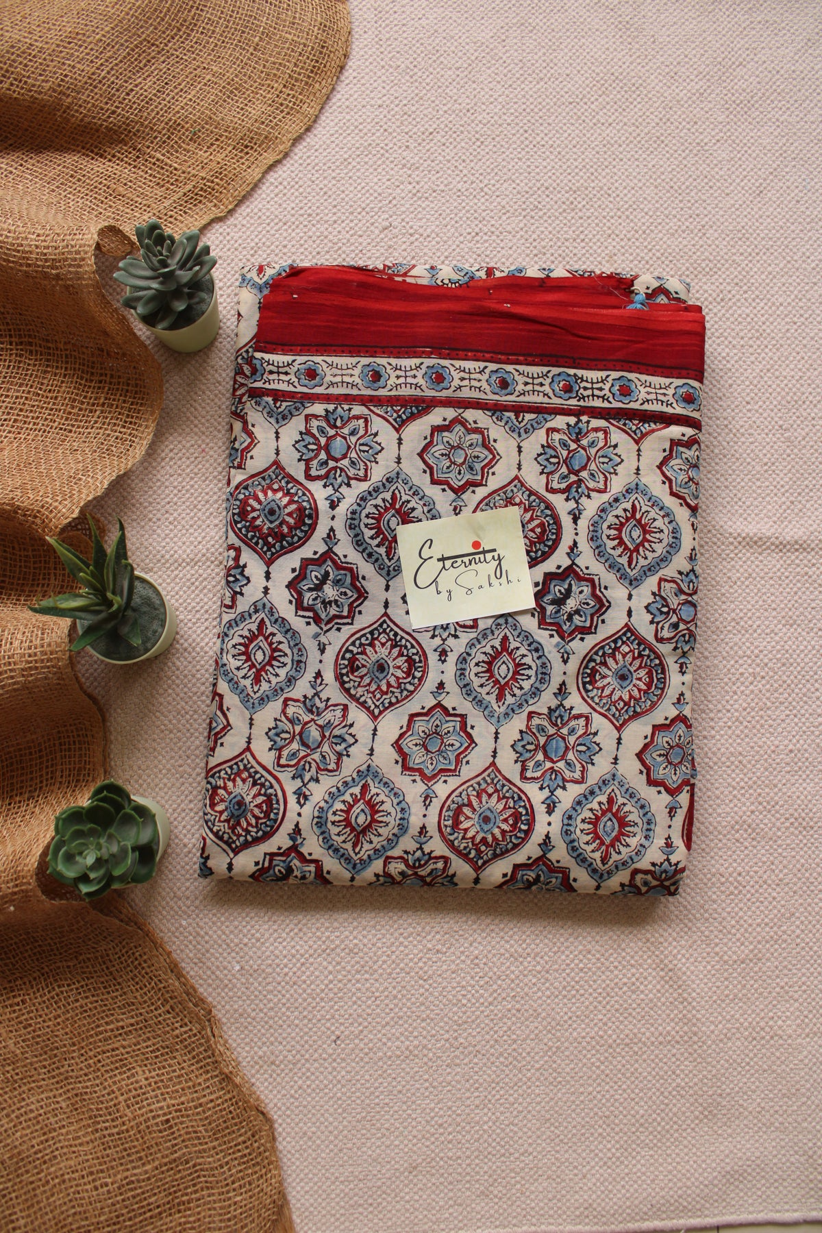 Cream Maroon Rajneel Ajrakh Saree