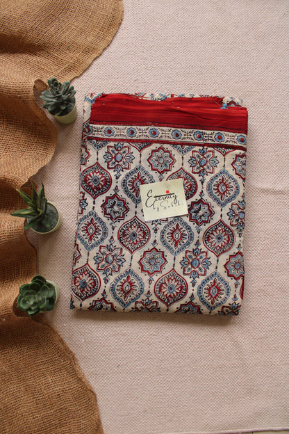 Cream Maroon Rajneel Ajrakh Saree