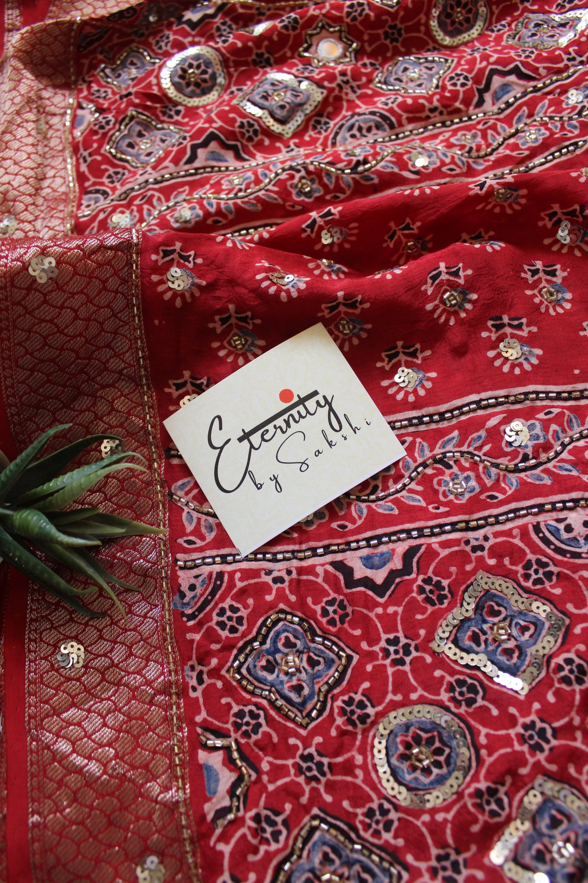 Laal Ishq Maharani Ajrakh Dola Silk Handwork Saree