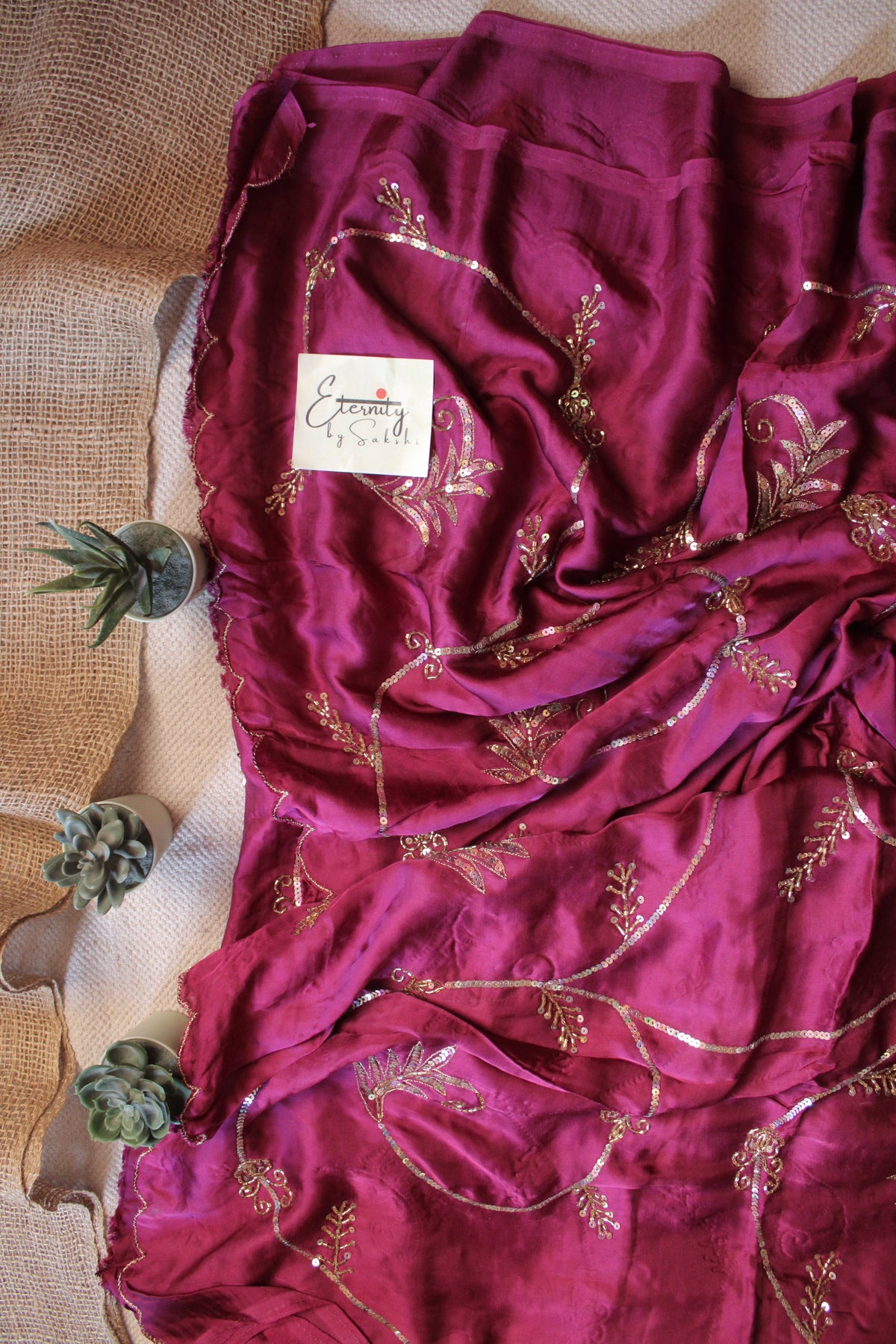 Magenta Saundarya Modal Silk Handwork Saree