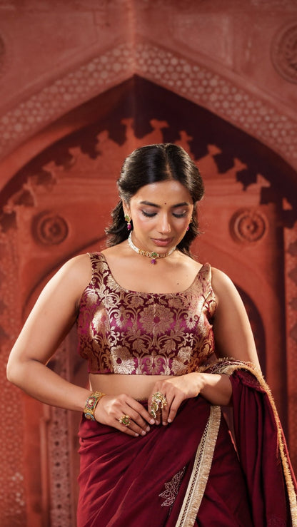 Maroon Brocade Elastic Noorie Blouse - Eternity by Sakshi
