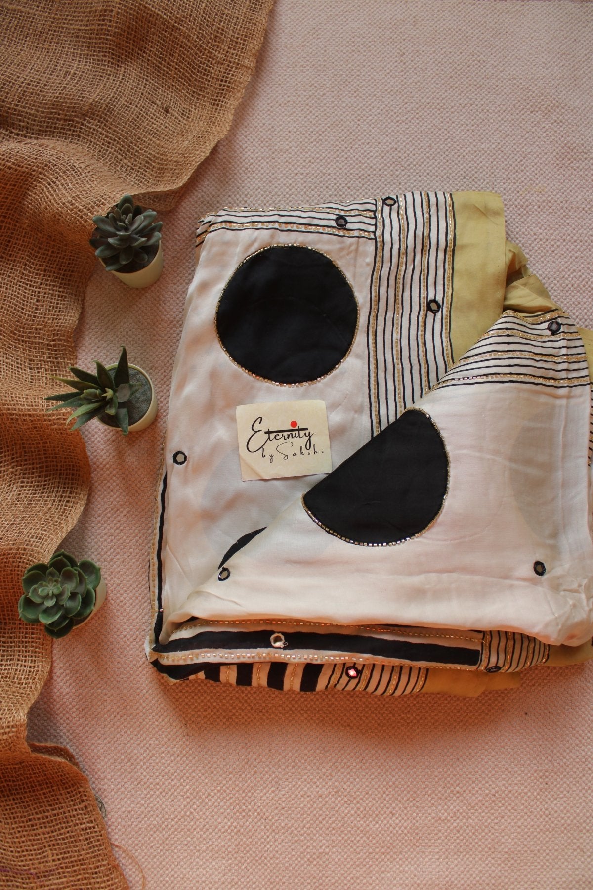 Off - White Polka Modal Silk Saree with Artisan Handwork - Eternity by Sakshi