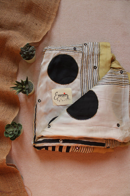 Off - White Polka Modal Silk Saree with Artisan Handwork - Eternity by Sakshi