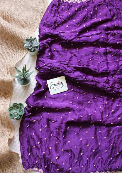 Purple Modal Bandhani Saree + Purple Bandhani Blouse Combo - Eternity by Sakshi