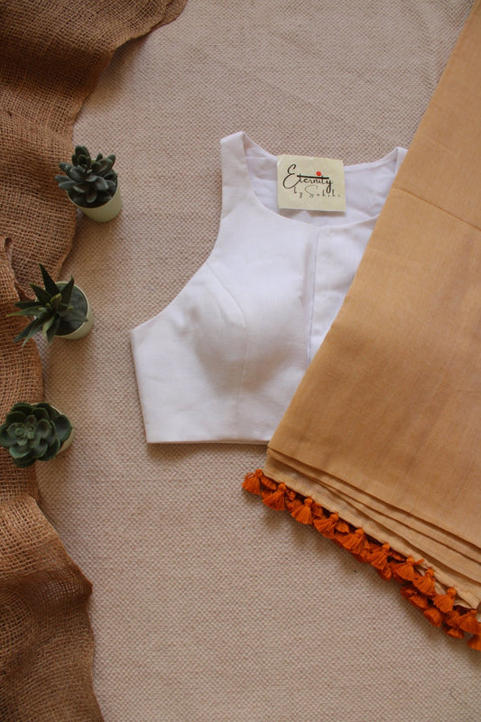 Badam Kulfi Breezy Saree + Gulmohar White Blouse Combo - Eternity by Sakshi