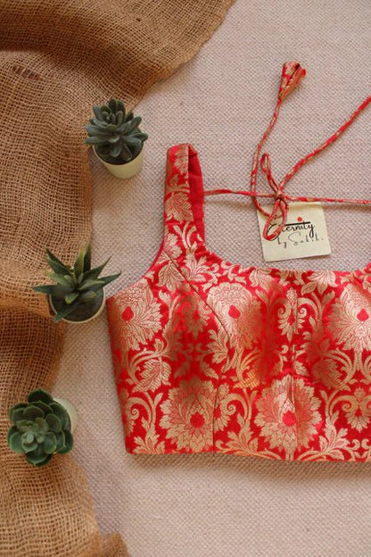 Red Brocade Elastic Noorie Blouse - Eternity by Sakshi