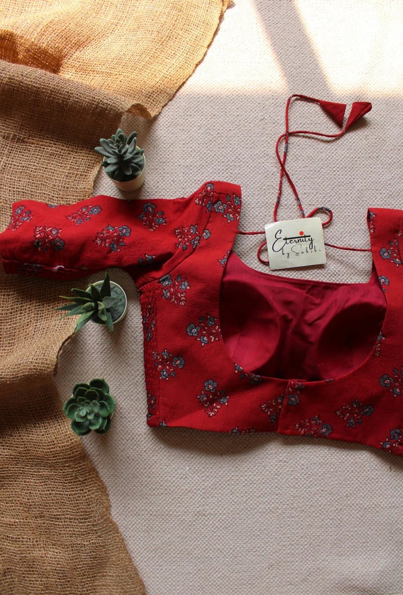 Red Brick + Charcoal (Ajrakh Stretchable) (combo Blouse) - Eternity by Sakshi