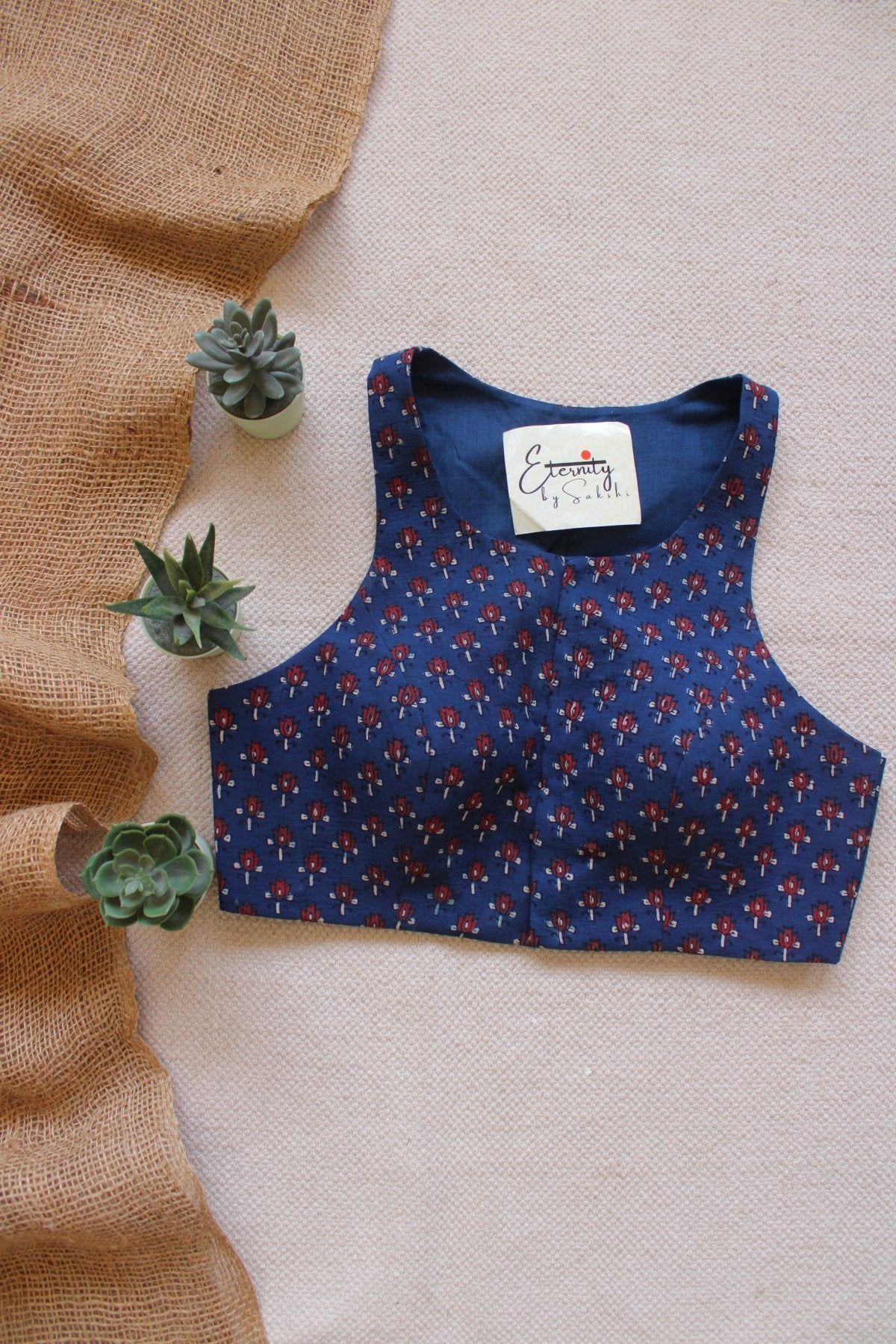 Gulmohar Indigo Ajrakh Blouse - Eternity by Sakshi