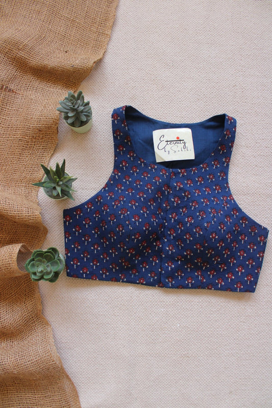 Gulmohar Indigo Ajrakh Blouse - Eternity by Sakshi