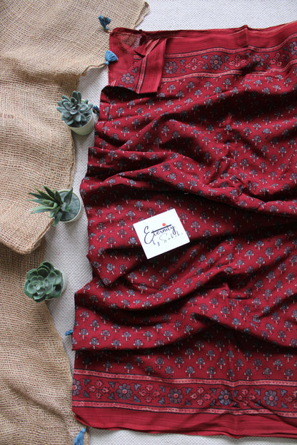 Brick Red Rajneel Ajrakh Saree