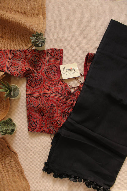 Kohl Breezy Saree + Ajrakh Backless Blouse Combo - Eternity by Sakshi
