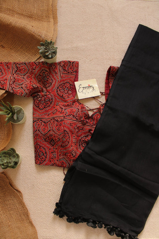 Kohl Breezy Saree + Ajrakh Backless Blouse Combo - Eternity by Sakshi