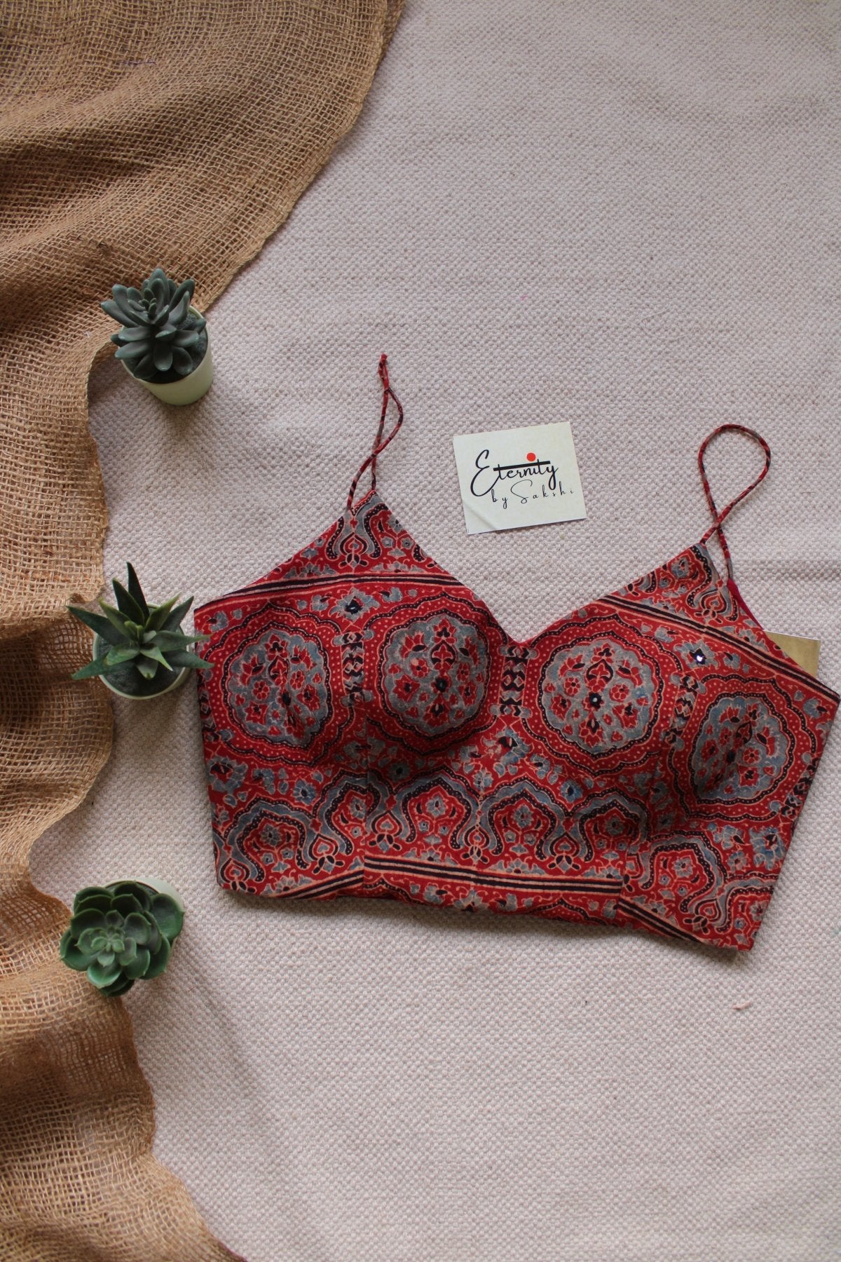 Brick Red Mirror Ajrakh blouse - Eternity by Sakshi