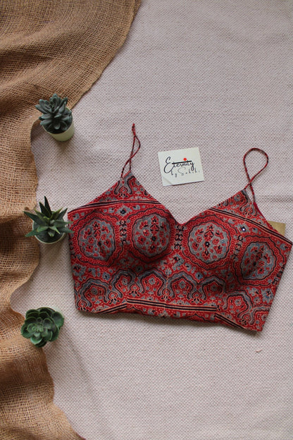 Brick Red Mirror Ajrakh blouse - Eternity by Sakshi