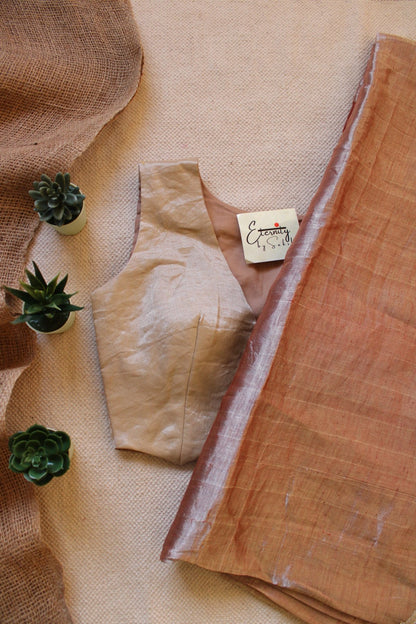 Cinnamon Metallic Linen Saree + Zari Waistcoat Blouse Combo - Eternity by Sakshi