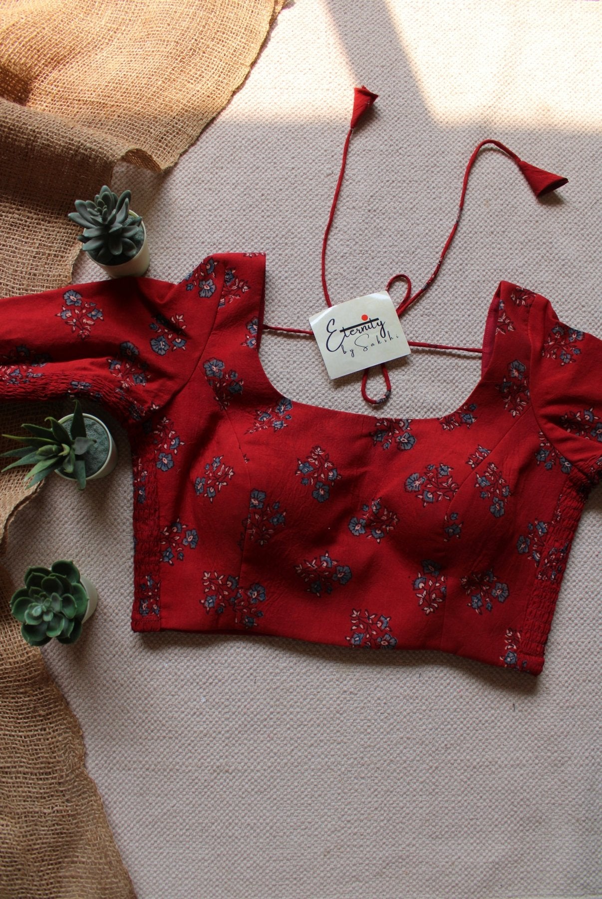 Brick Red Ajrakh Strechable Blouse - Eternity by Sakshi