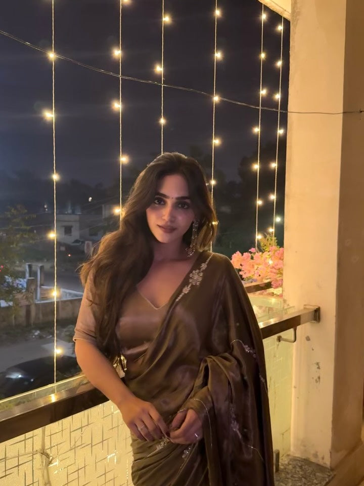 Cappuccino Modal Handwork Saree